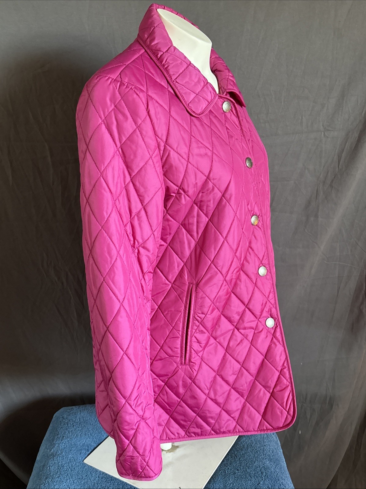 Coach Women Nylon Blended Quilted Logo Snap Button Jacket Rose S Puffer Coat