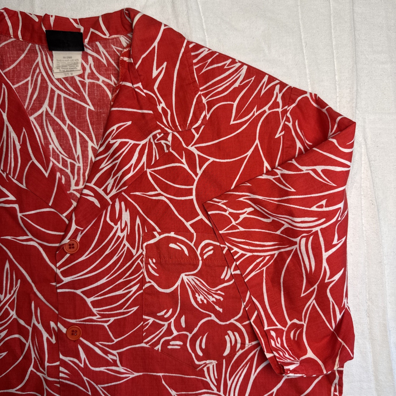 Vintage Jantzen Hawaiian Shirt Men M Medium Red white Floral Aloha Print 70 80