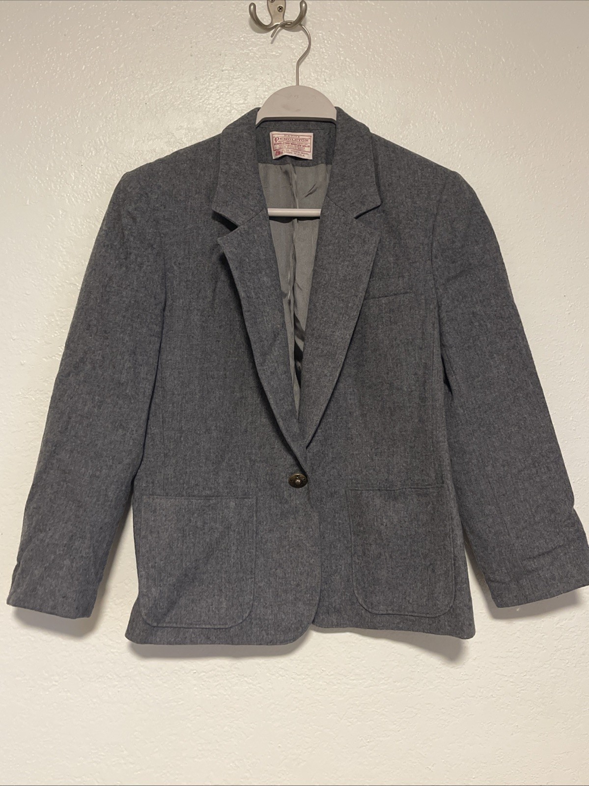Vintage Pendleton Pure Virgin Wool Grey Tweed Petite Jacket Blazer