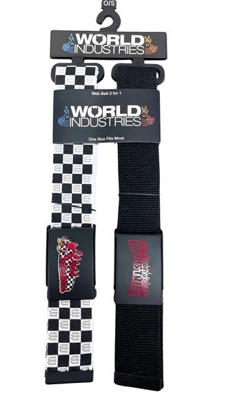 World Industries 2 Count Belt Set, Black & White, Black, NEW With Tags, One Size