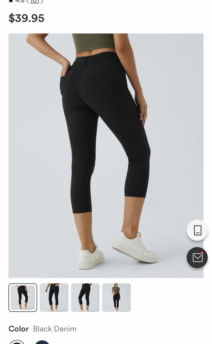 Halara Women’s High Rise Denim Capri Leggings w/ Pockets Black Denim XS