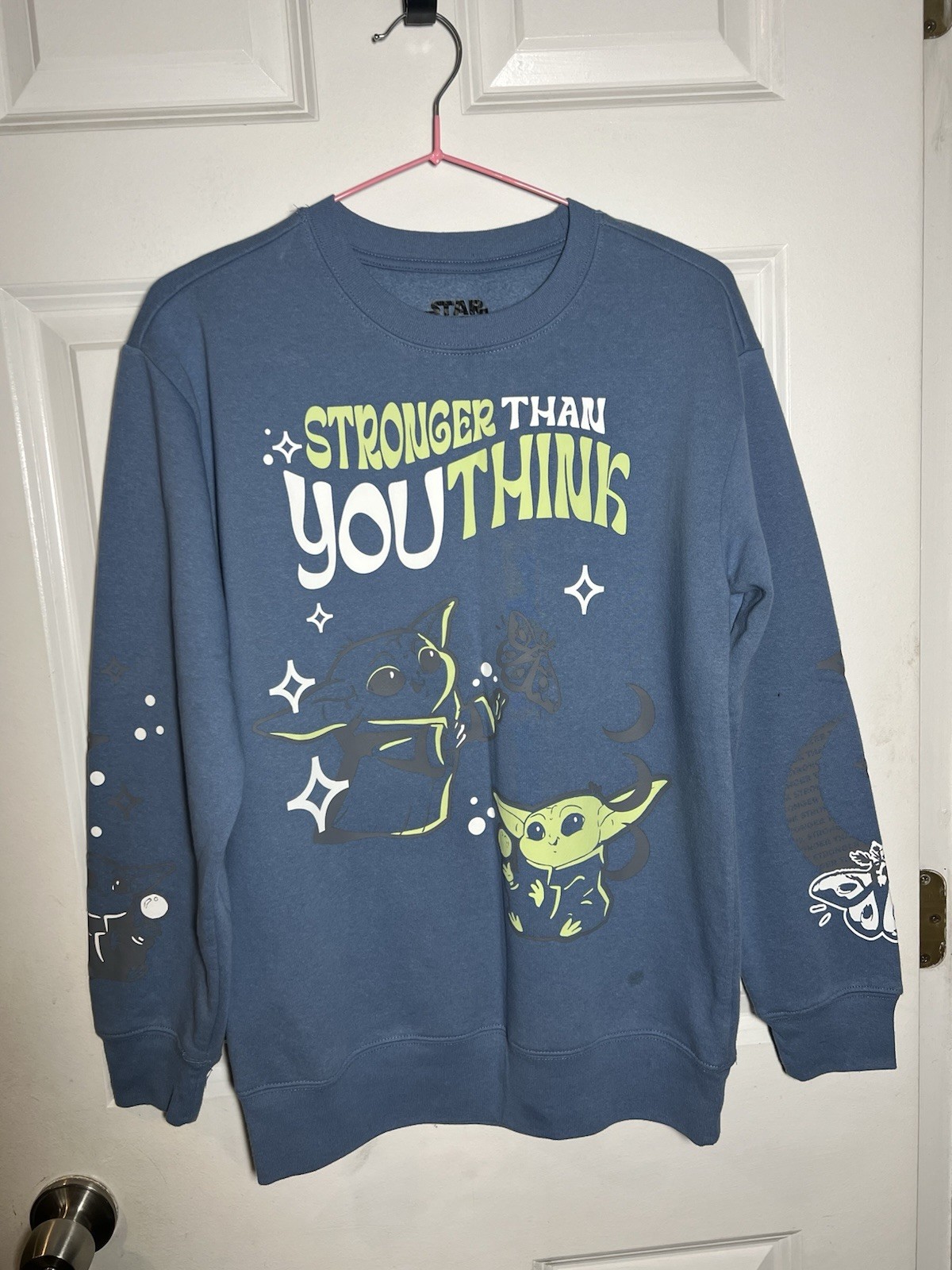 Star Wars Grogu “Stronger Than You Think” Blue Crewneck Pullover Sweatshirt XS
