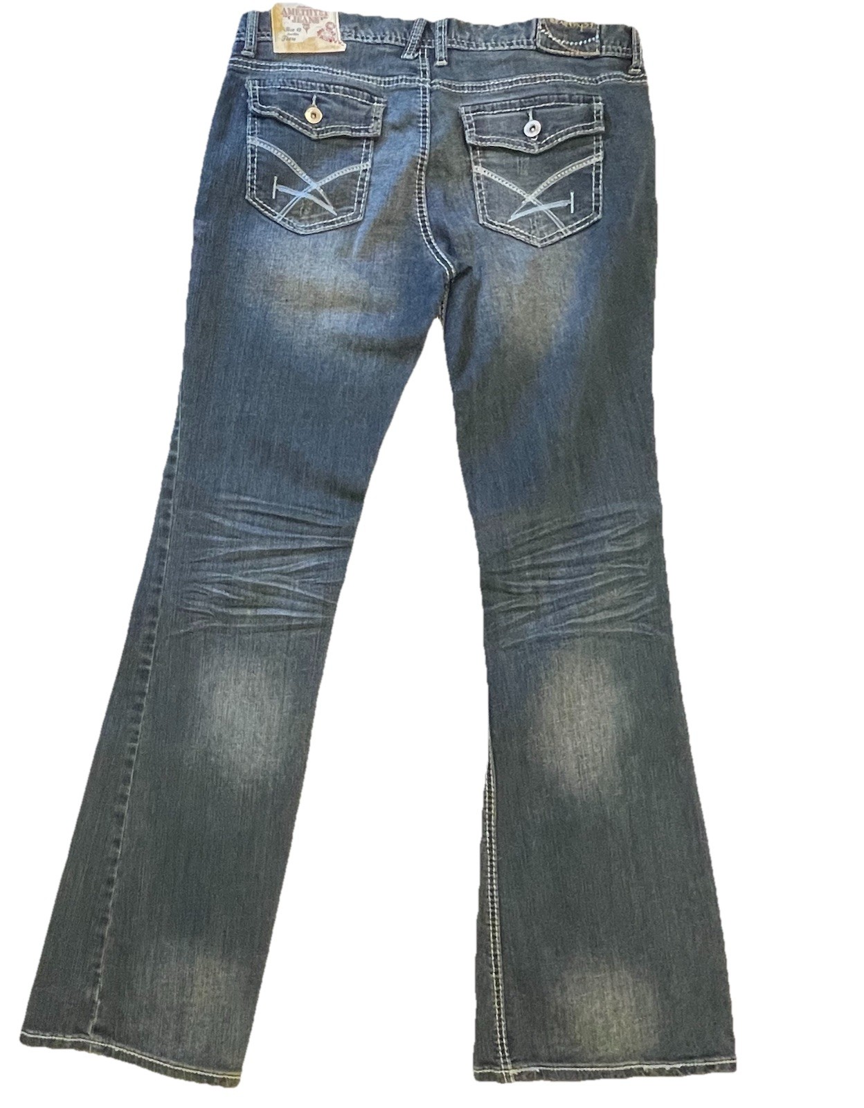 Amethyst Jeans Juniors 13 Blue Bootcut Flare Stretch Denim Dark Wash Embroidered