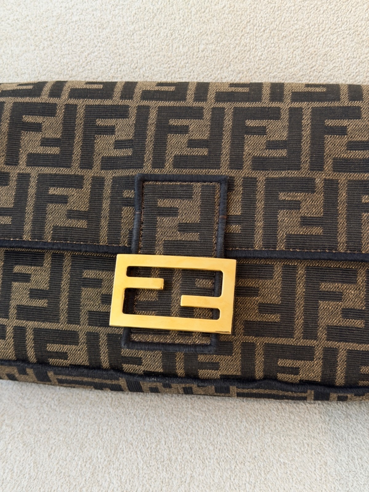 FENDI Baguette Bag – Tobacco brown FF jacquard fabric bag