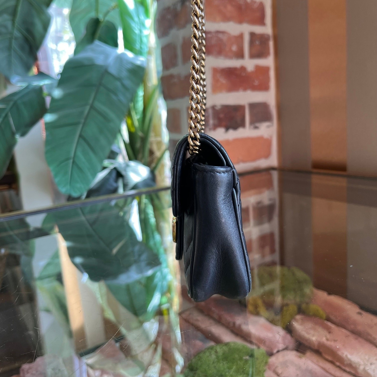 GUCCI GG Marmont Super Mini Black Calfskin Matelassé Crossbody