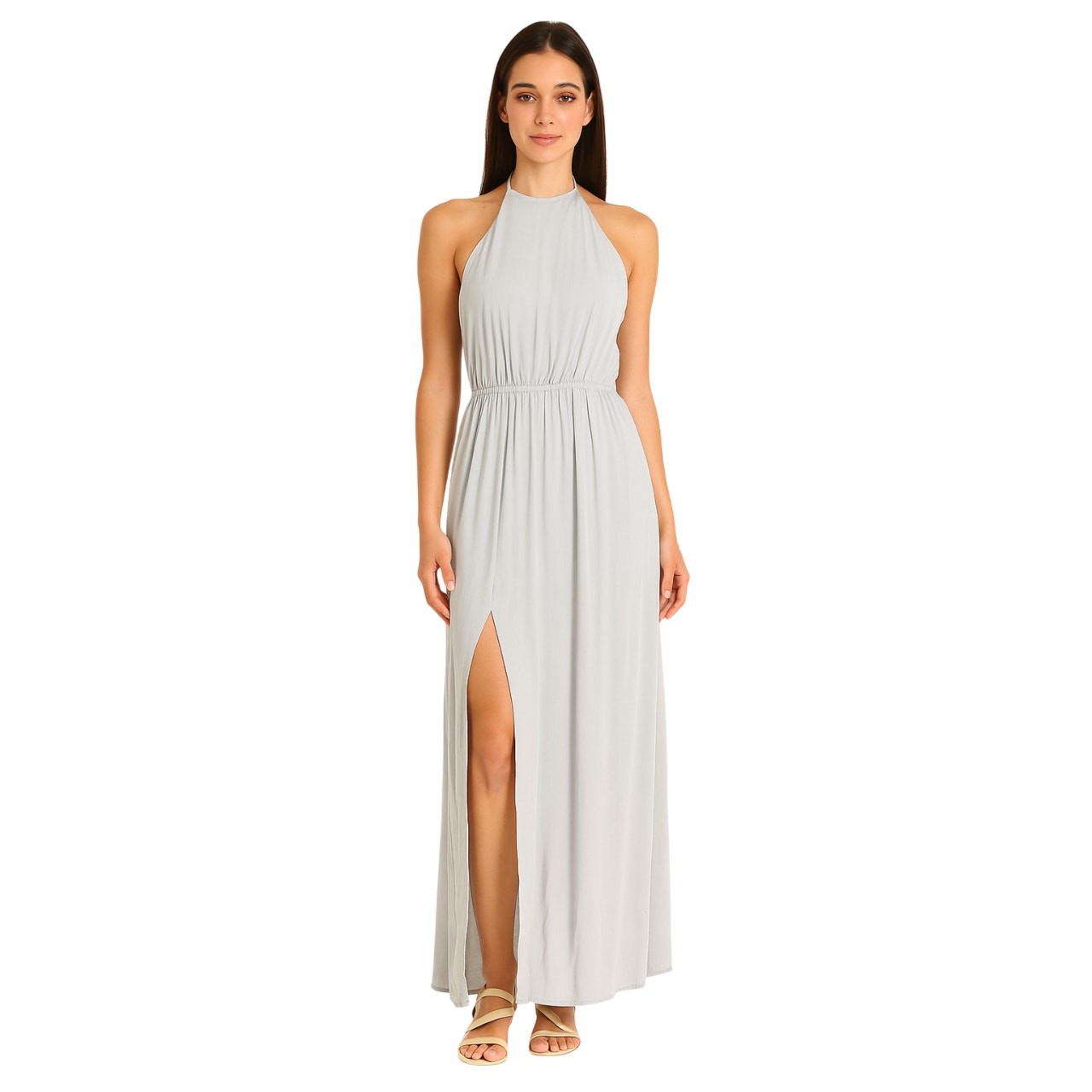 Show Me Your Mumu Heather Halter Dress Steel Blue NWT Size 2XL Maxi Slit Gown