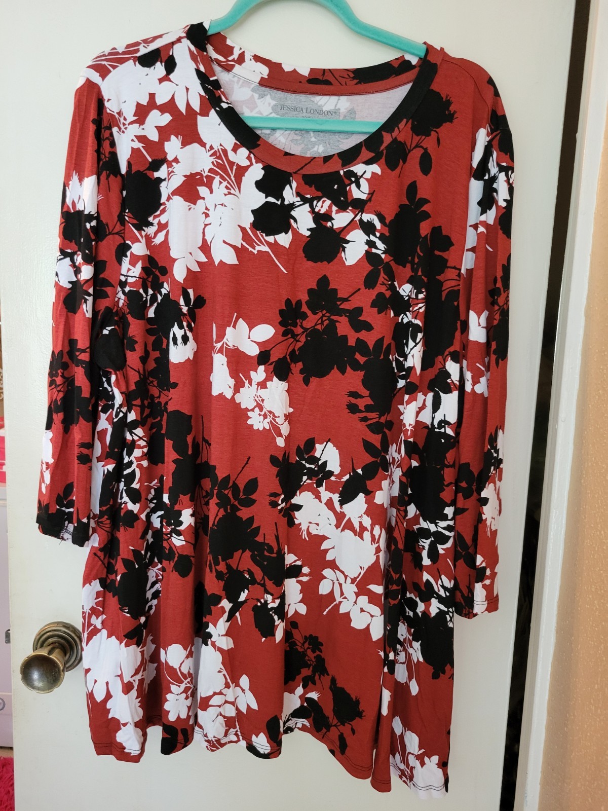 Jessica London Top Plus Size 2X-22/24 Multicolor Floral 3/4 Sleeve Stretch Tunic