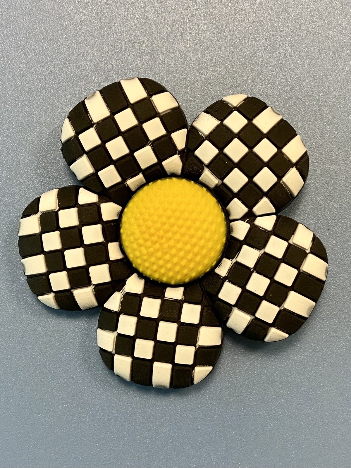 Bogg Bag Charm – Black & White Checkered Daisy Flower Charm – 3.25 Inches