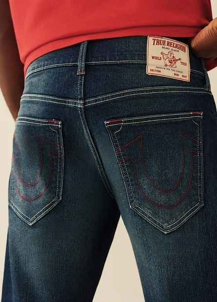 NWT $204 True Religion Jeans Geno Big T Relaxed Slim 32 x32 Dark Wash Red Stitch