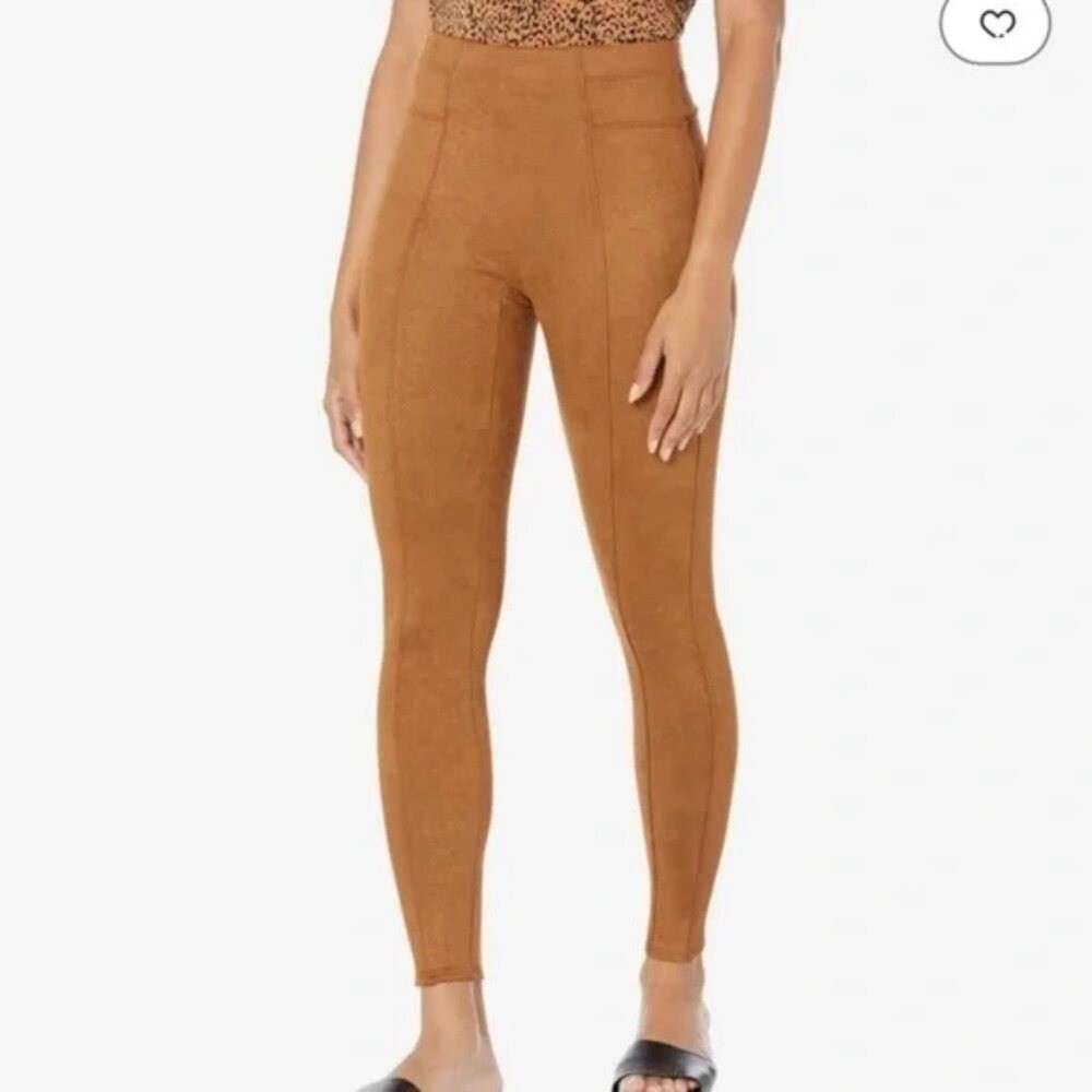 SPANX Rich Caramel Brown Faux Suede Pull On Leggings Size Small