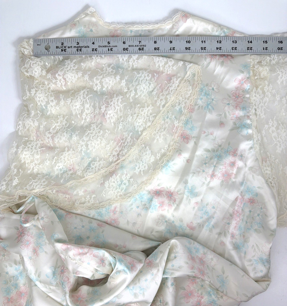 VTG Sara Beth Satin Poly Nightgown Robe Set Pink/Blue Floral Lace Bridal Small