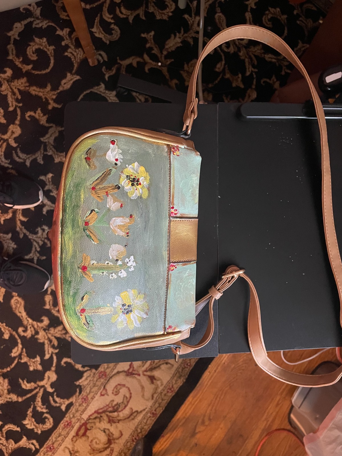 Hand painted small leather purse
