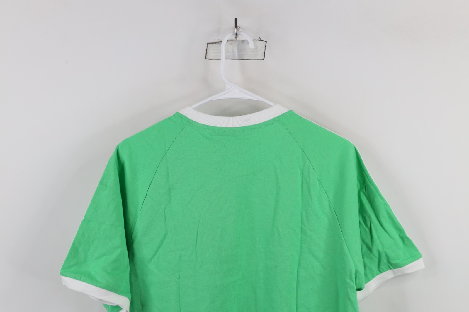 New Adidas Mens M Spell Out Trefoil Striped Short Sleeve Ringer T-Shirt Green