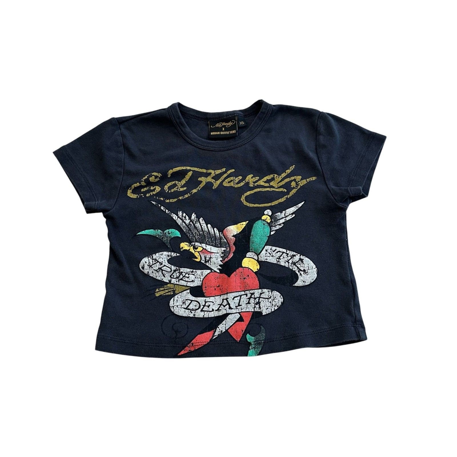 Ed Hardy x Urban Outfitters True To Death Cropped T-Shirt Size XS