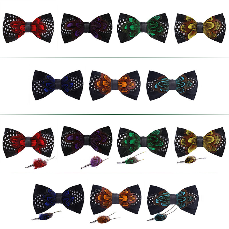 Men Feather Luxury Bowtie 4.7*2.36in Black Gold Floral Wedding Groom Party Wear