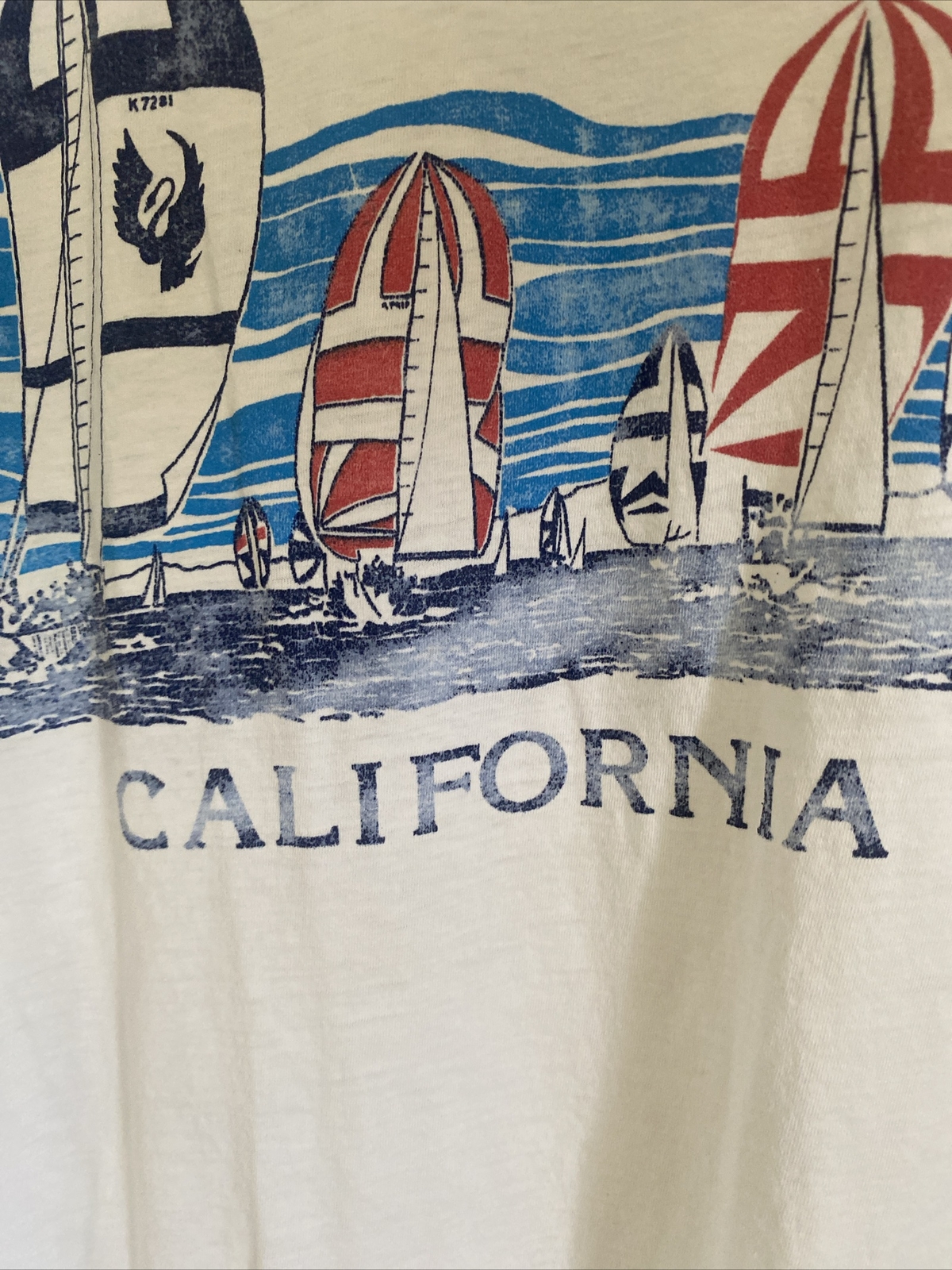 Vintage Single Stitch California Sailing T Shirt Measured Size B.Y.C