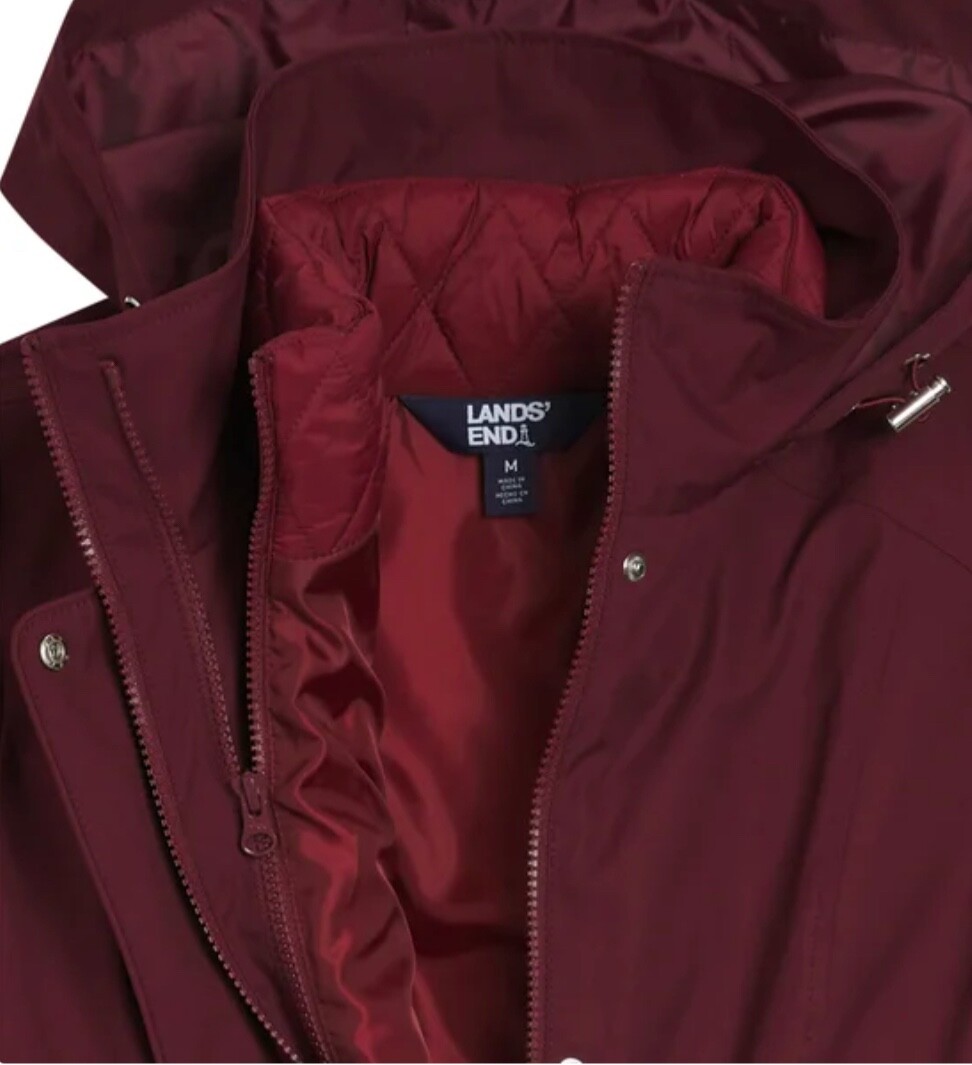 Lands’ End Ladies’ 3-in-1 Systems Jacket w/ Hood & Vest RED Choose Your Size NWT