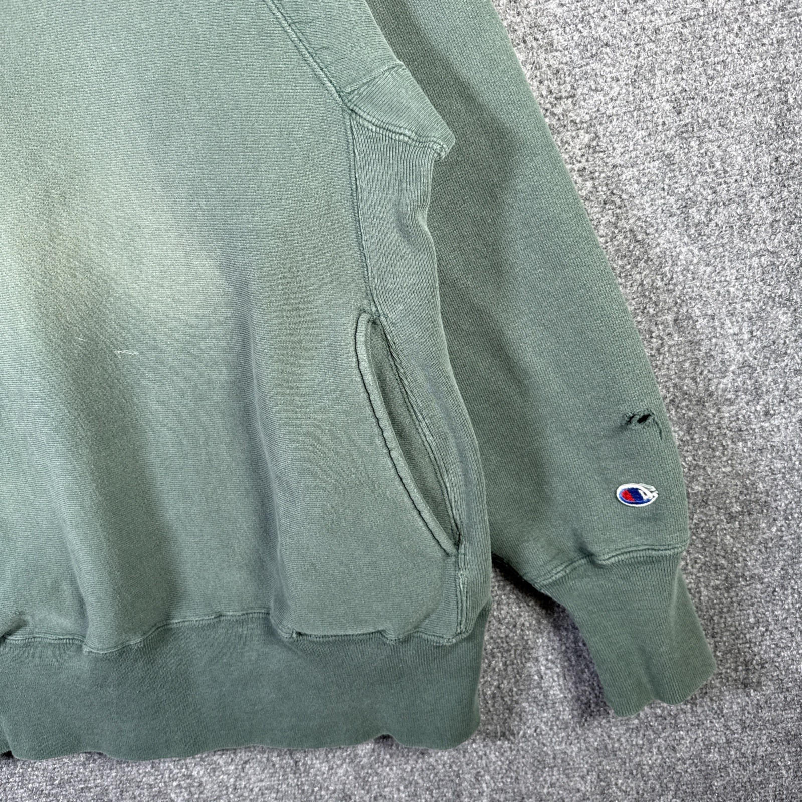 Vintage Champion Reverse Weave Sweatshirt Large Green 90s Side Pockets Gusset