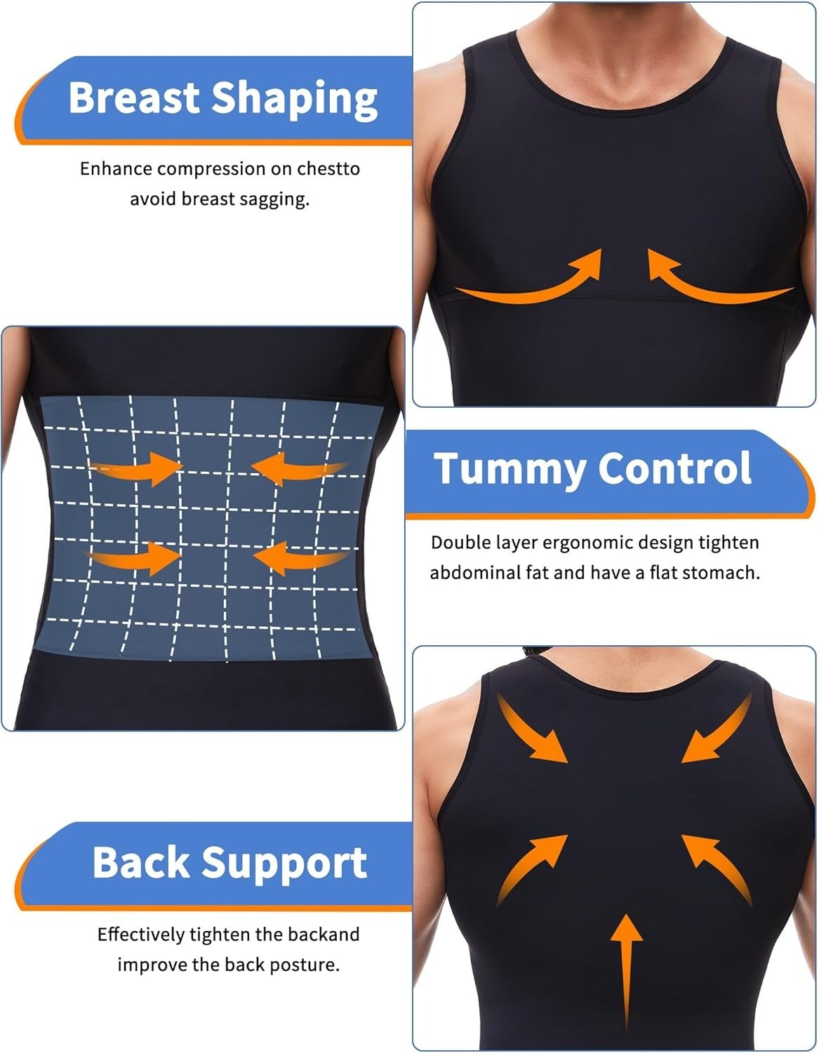 2 Pack Men Compression Slim Tummy Control Body Shaper Vest Tank Top Shapewear