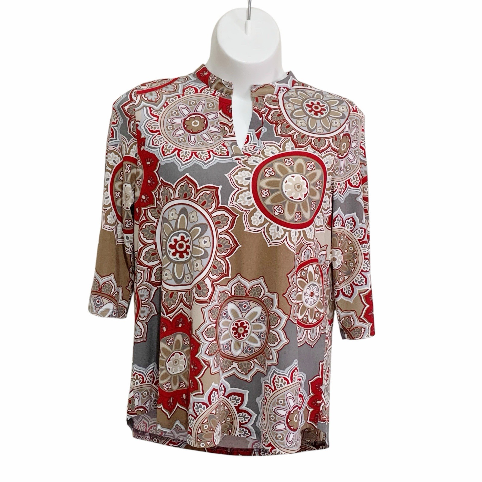 Zattcas Tunic Blouse Top Womens Size XL Multicolored 3/4 Roll-Tab Sleeve V-Neck