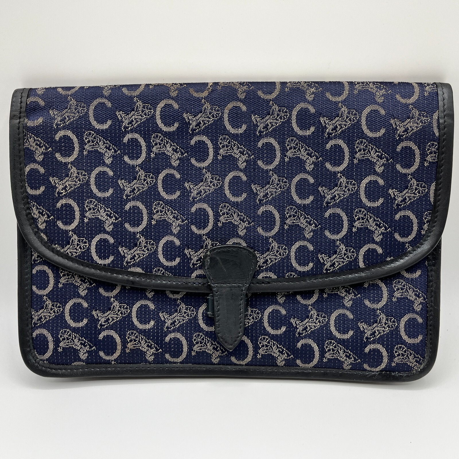 Celine Clutch Bag C Macadam Canvas Carriage Pattern Navy from JAPAN