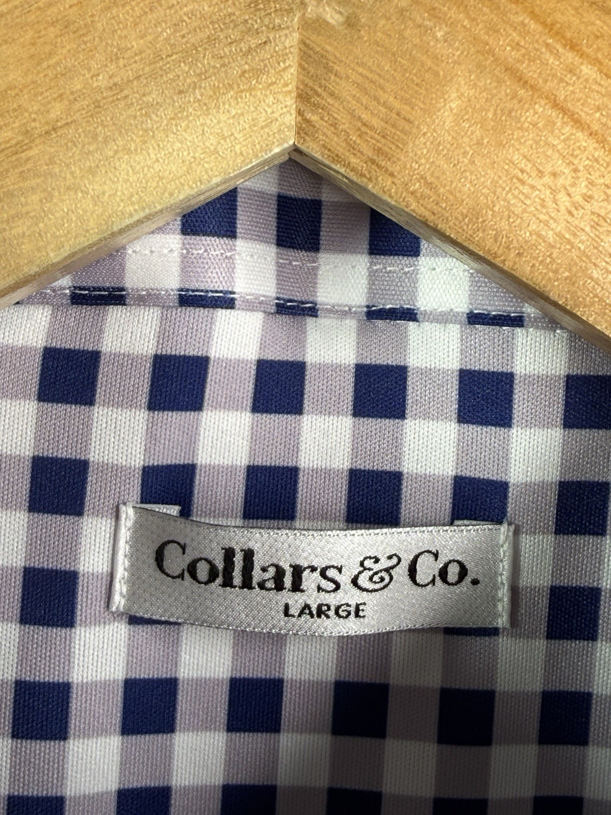 Collars & Co Navy Gingham Dress Collar Polo Shirt Large NEW