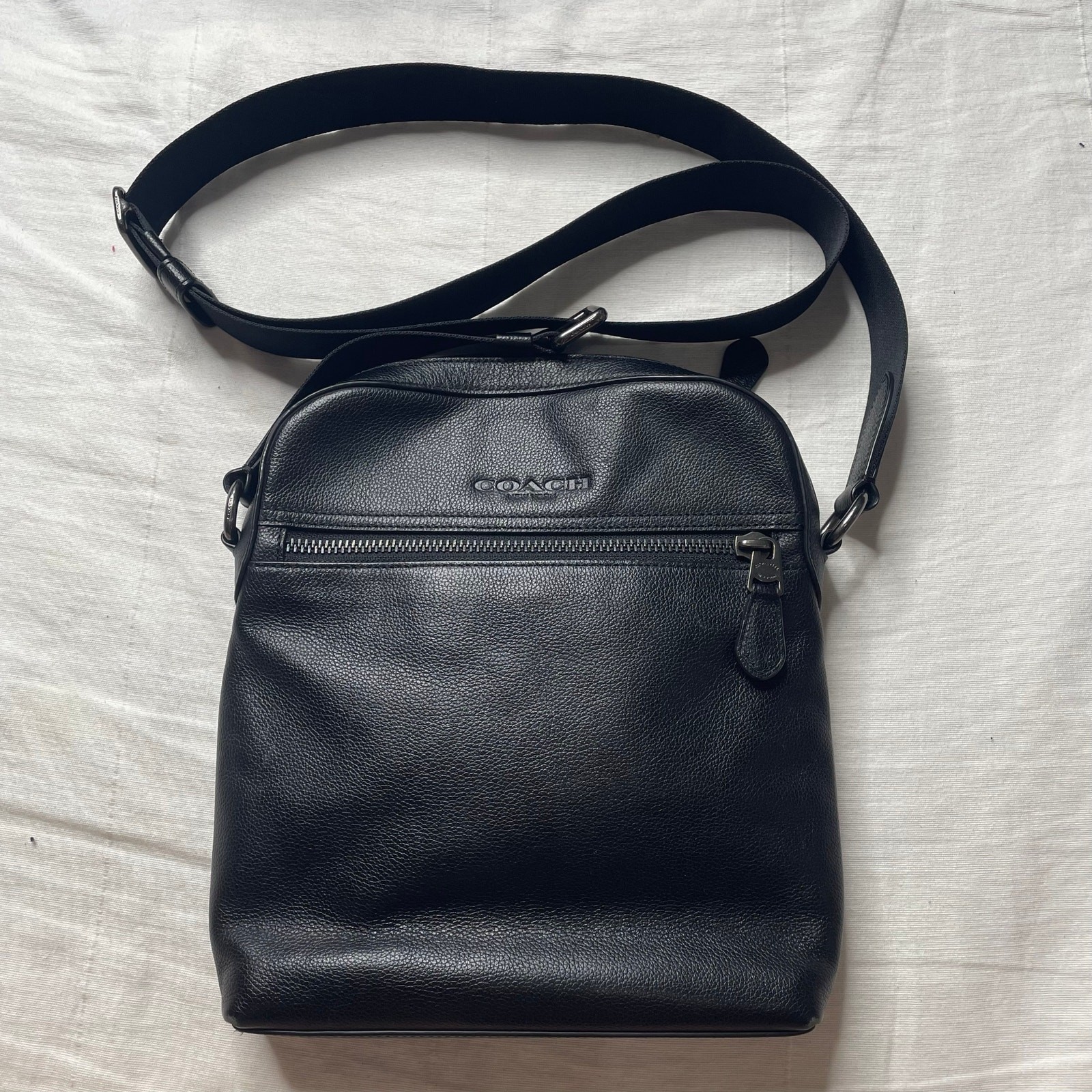 Coach Houston Flight Black Pebble Leather Crossbody Bag F68014 Casual Everyday