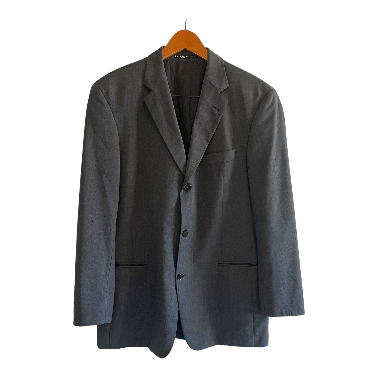 HUGO BOSS Men’s Blazer Jacket 42L Gray Virgin Wool Vintage Made in USA Super 100