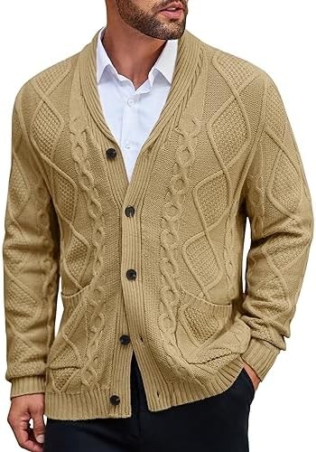 COOFANDY Mens Shawl Collar Cardigan Sweater with Pockets