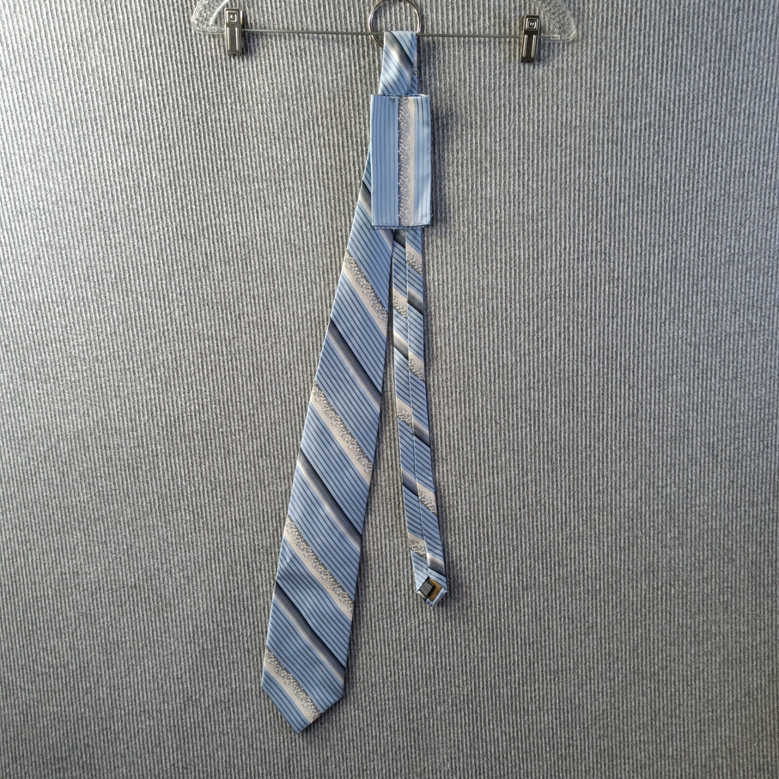 Steven Land Neck Tie And Hanky Sky Blue Diagonal Stripe Handmade 100% Silk