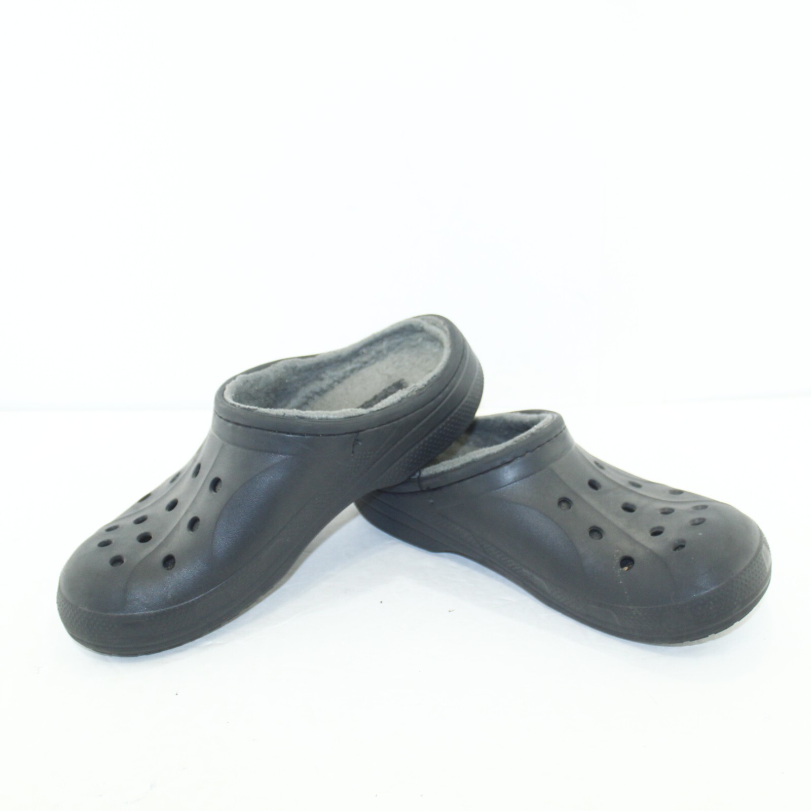 CROCS mens slip on clogs shoe size 9 M black all rubber upper fabric lining