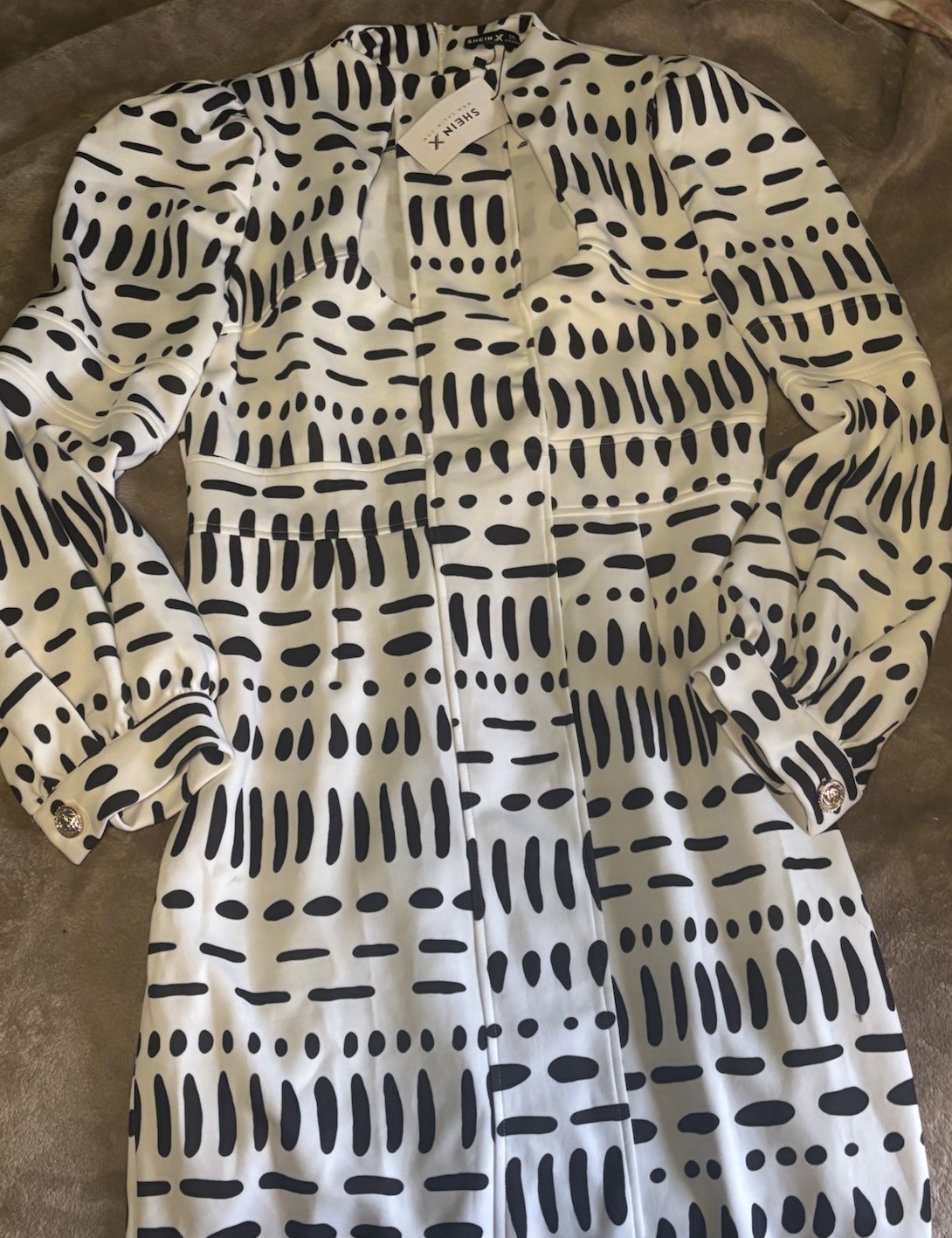 NWT SHEIN Plus Size XXL Dress 2X Spotted Dot Geometric Cutout Midi White Pencil