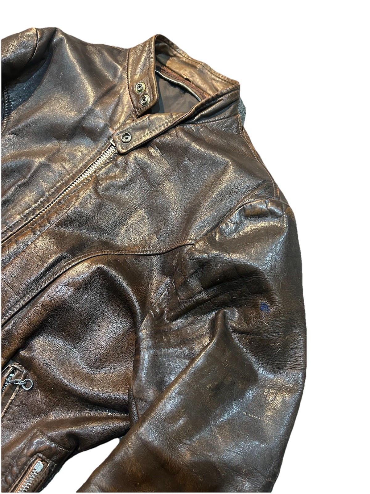Cafe Racer Vintage 50s/60s Brown Leather Jacket Size 40 SERVAL Zipper