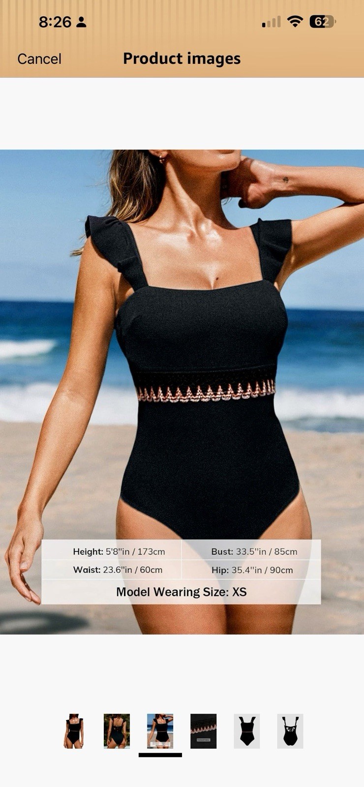 CUPSHE Black Ribbed Ruffle Wide Adjustable Strap One-Piece Swimsuit M D