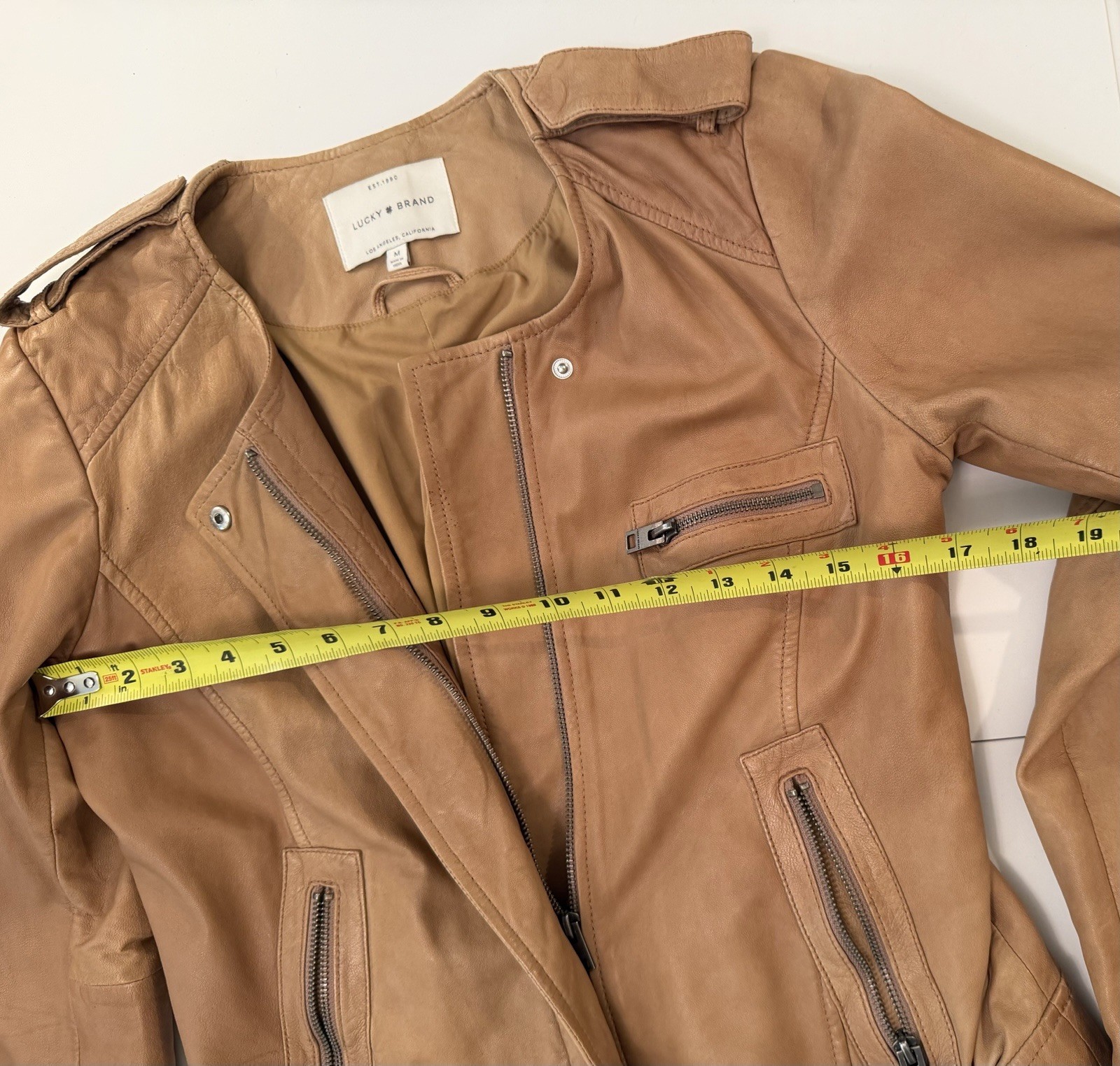 Lucky Brand 100% Leather Motorcycle Jacket Womens Size M Tan Brown