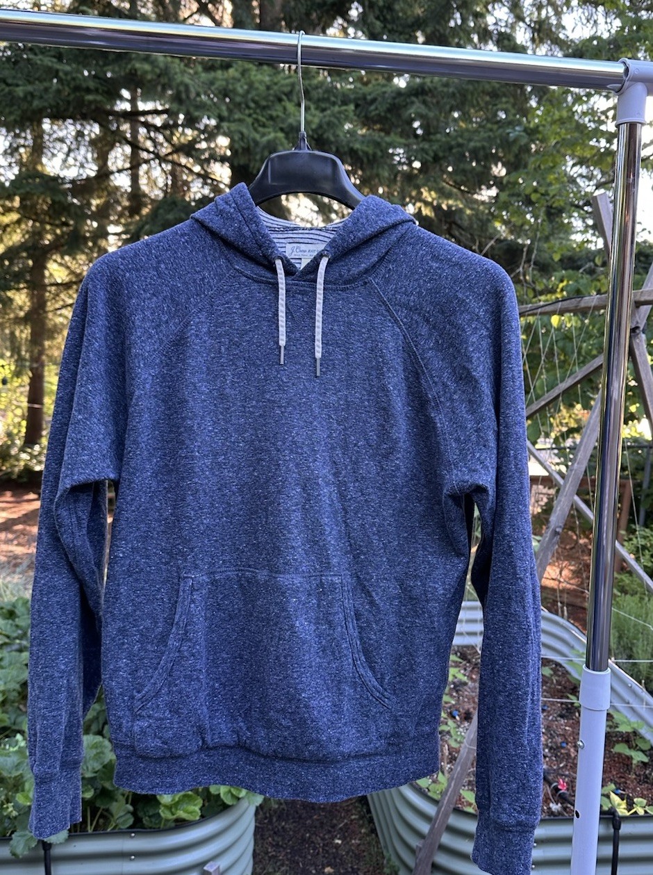 J.Crew super soft blue pullover Hoodie Men’s M Long Sleeve lined with stripe