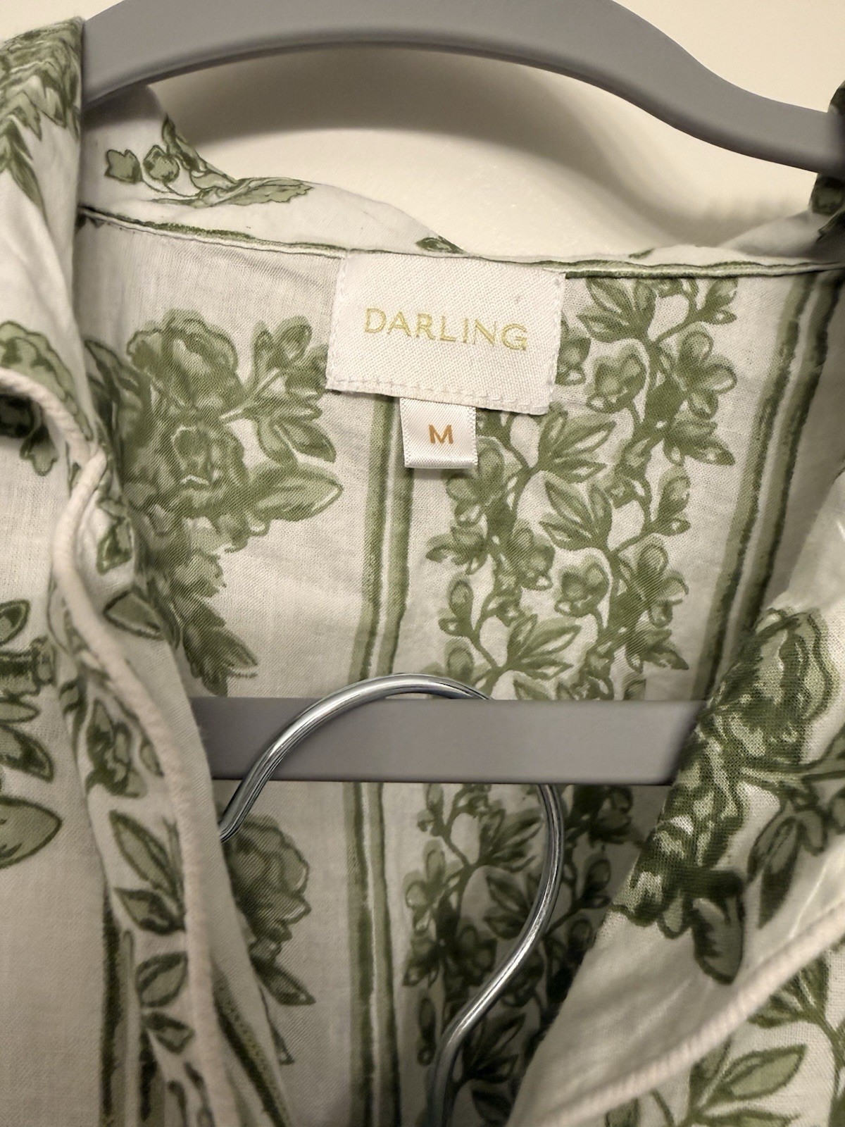 DARLING Loungewear Pajama Set – Floral Garden Green Button Long Sleeve – Size M