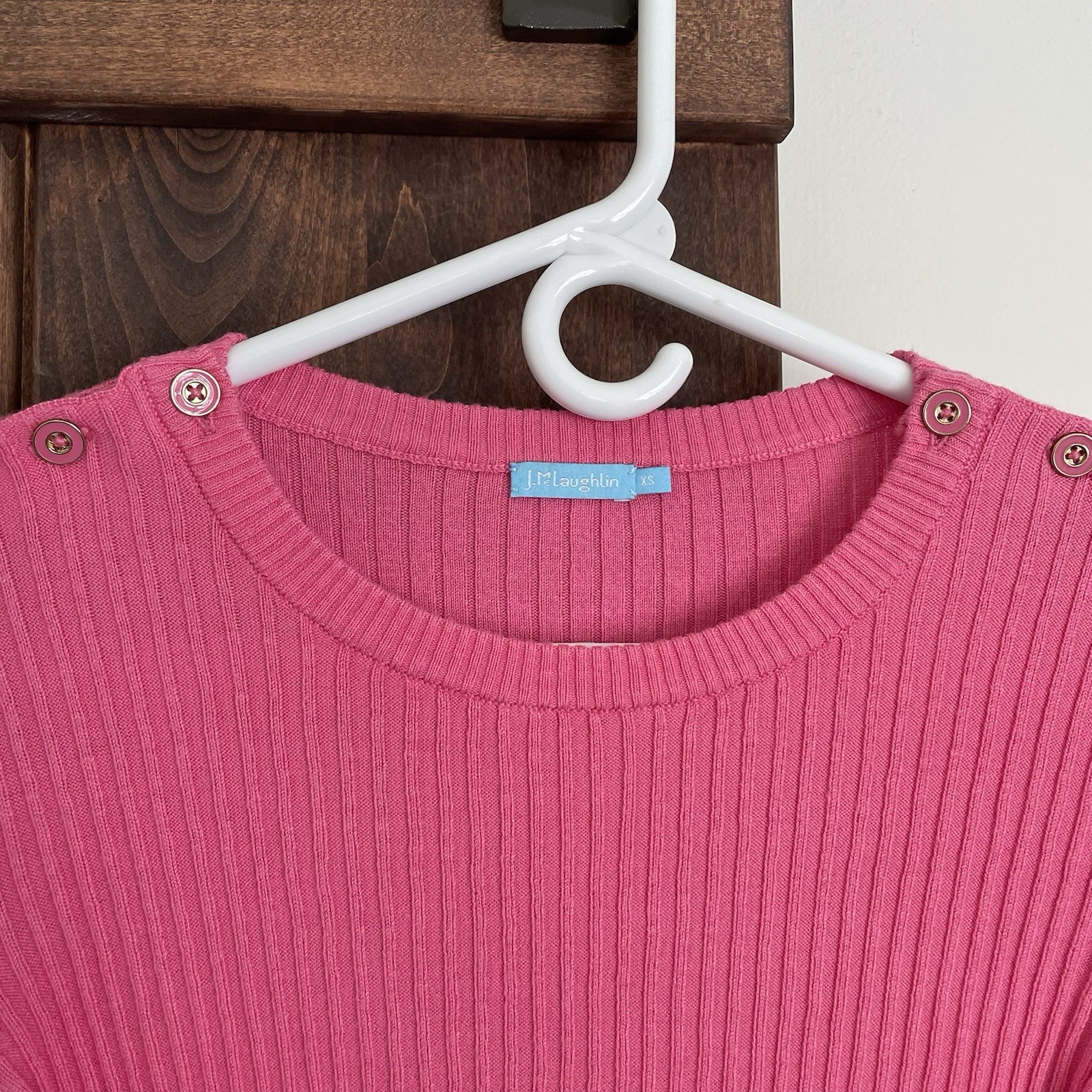 J Mclaughlin Pink Knit Sweater Womens Size XS ribbed Seaspray Buttons