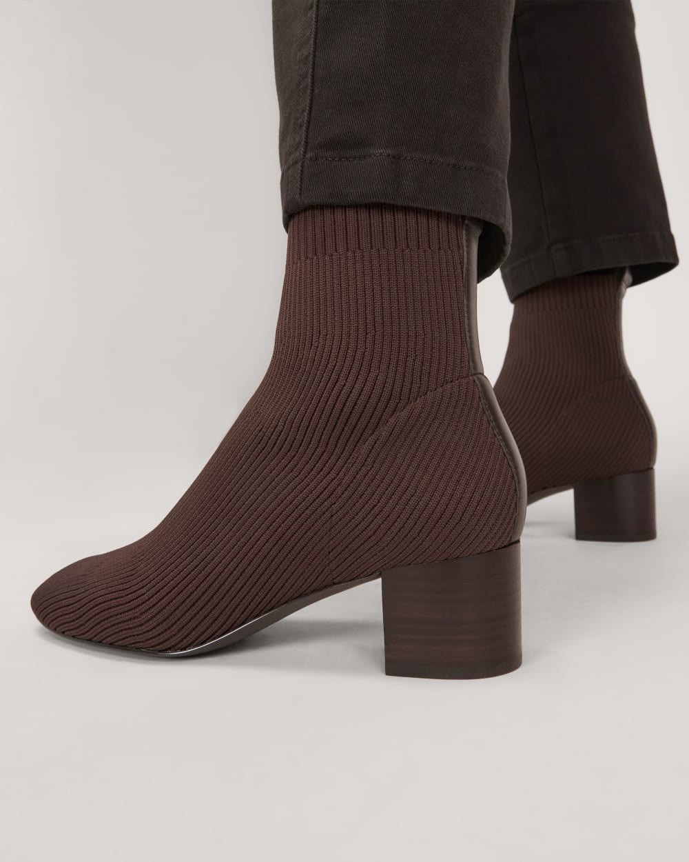 Everlane The Glove Boot Rib Knit Ankle Sock Boots Size 6 Brown ReKnit Block Heel