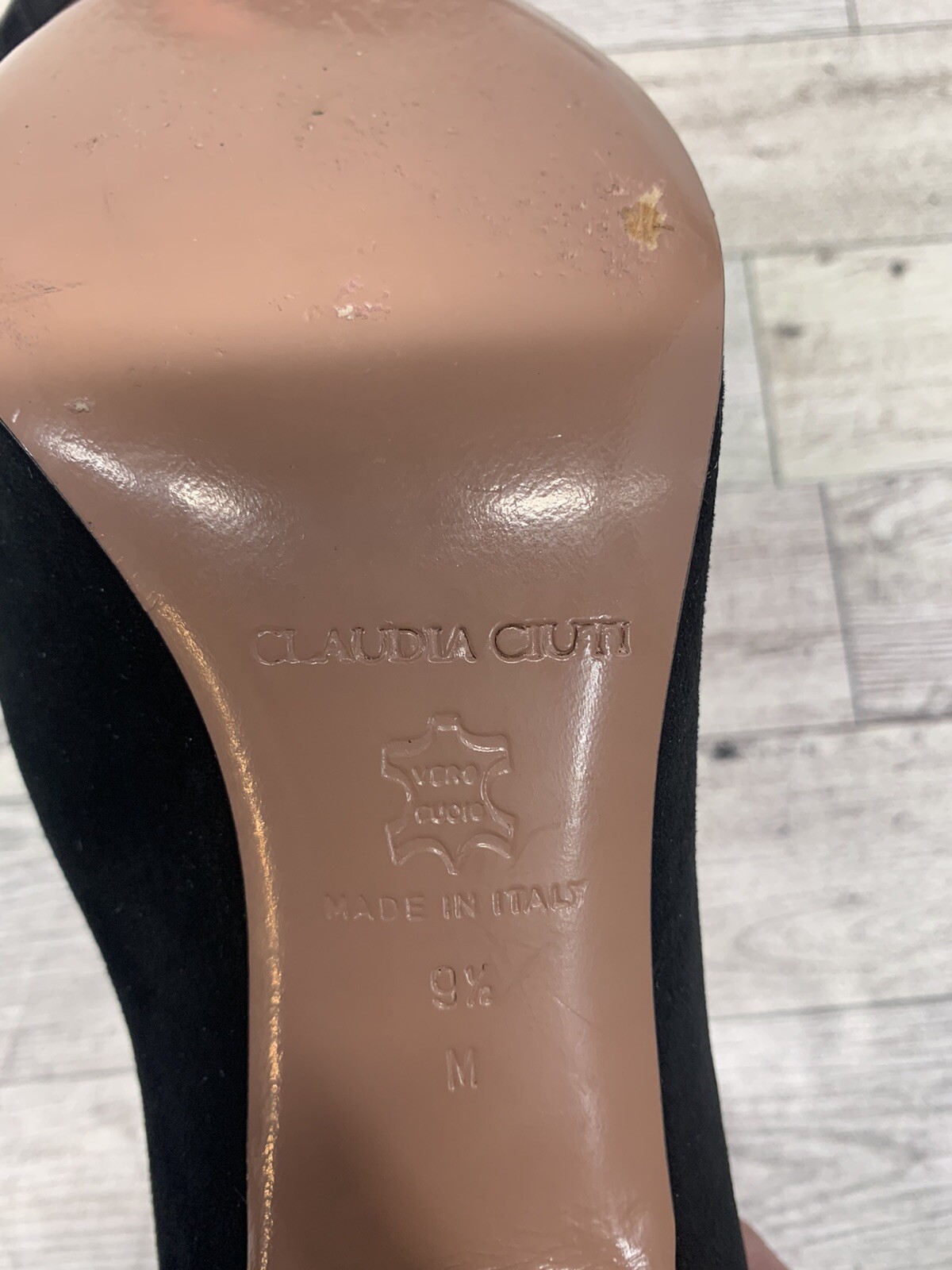 CLAUDIA CIUTI STUDDED 4” HEELS Black Leather Suede Women Size 9.5M