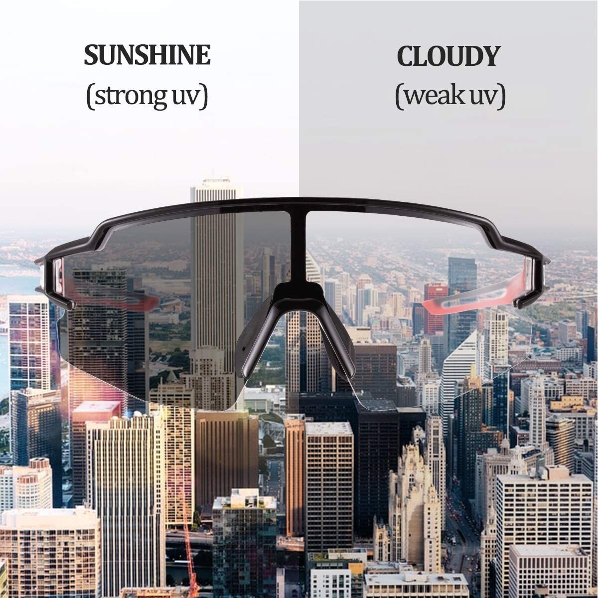 ROCKBROS Cycling Photochromic Sunglasses Outdoor Sports UV Protection Black