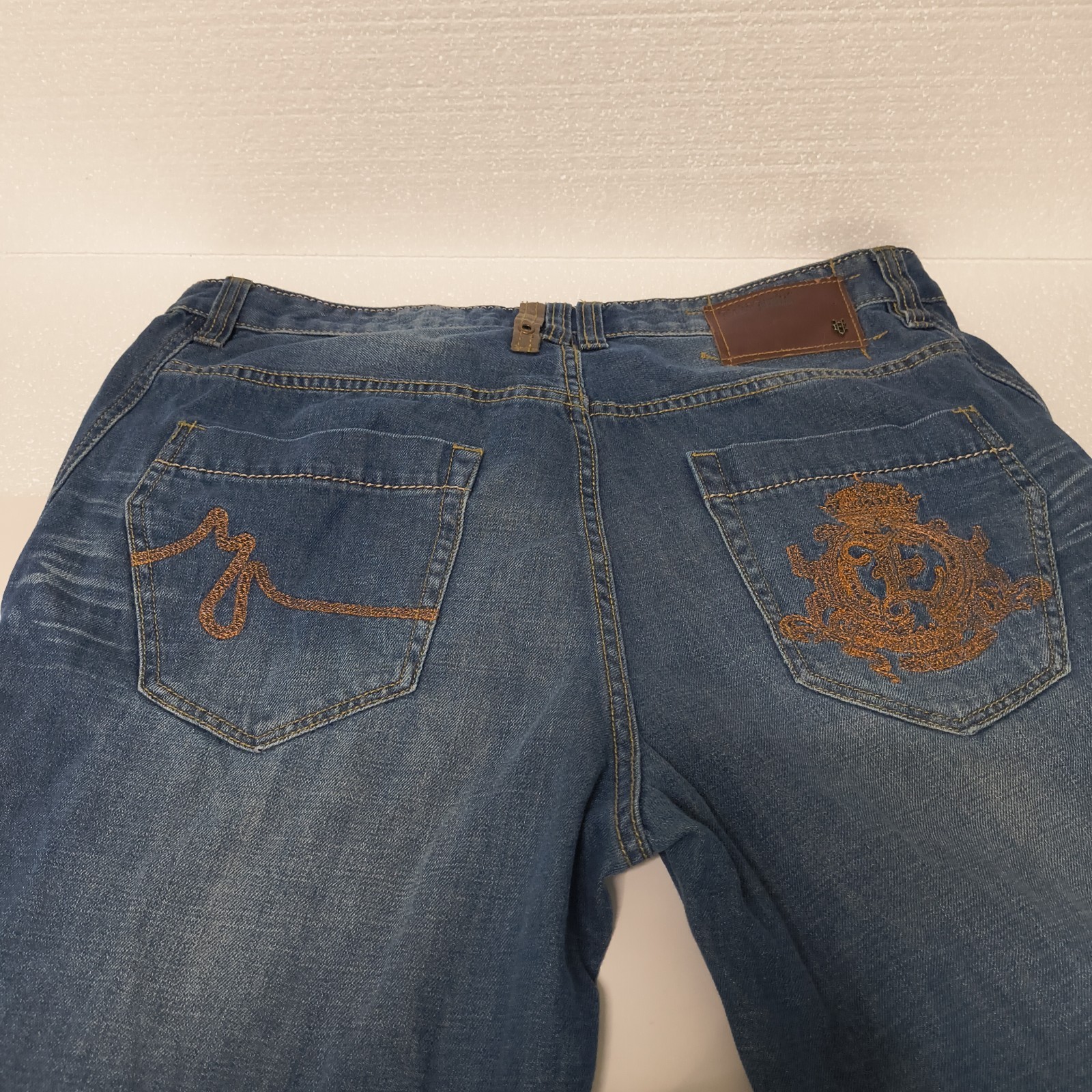 VTG Marc Ecko Men’s Jeans 39×31 Embroidered Crest-MARC Wave Hip Hop-Skater-Goth