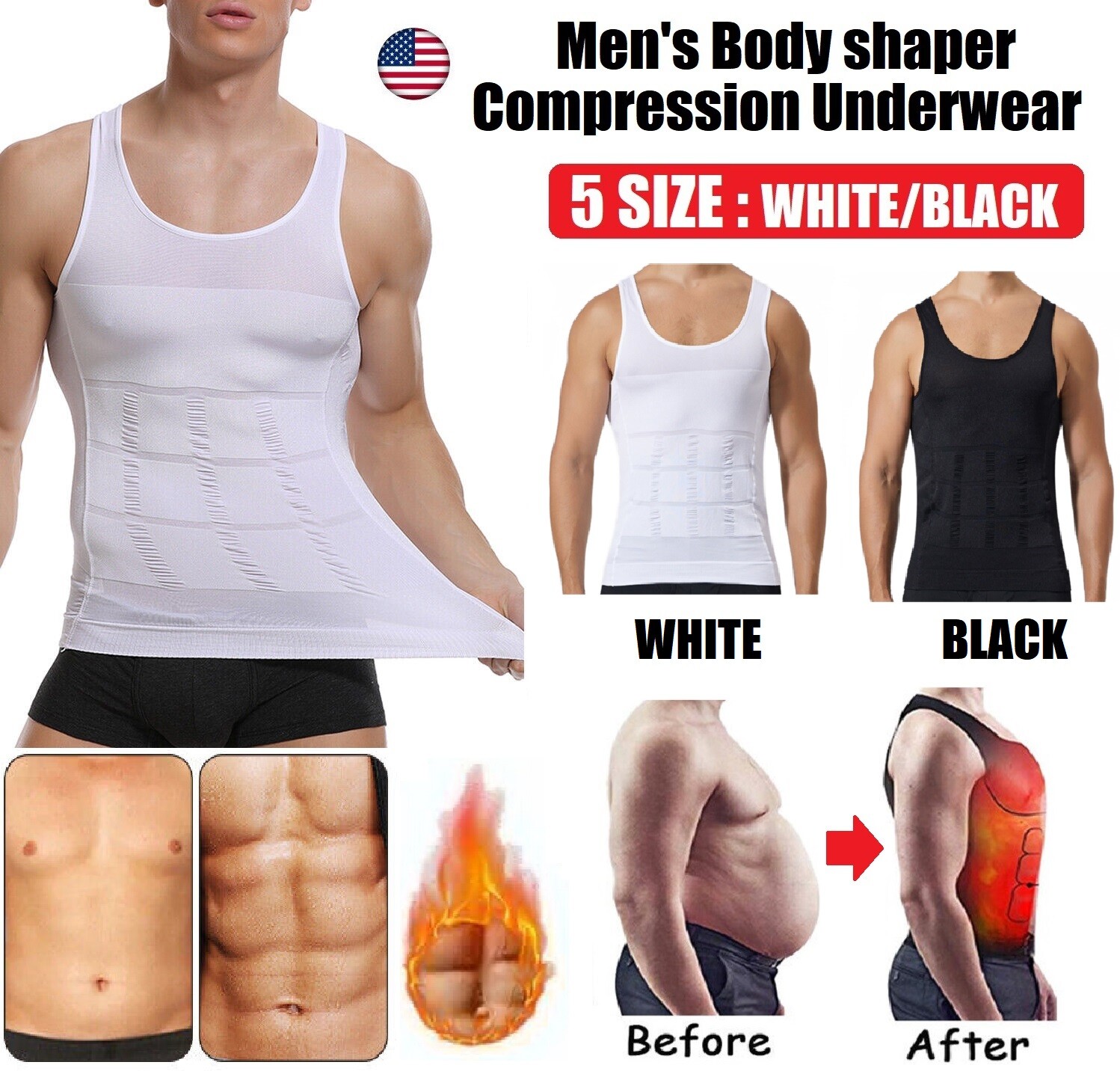 Men’s Body Shaper Toning T-Shirt Ultra Durable Vest Compression Slim Underwear