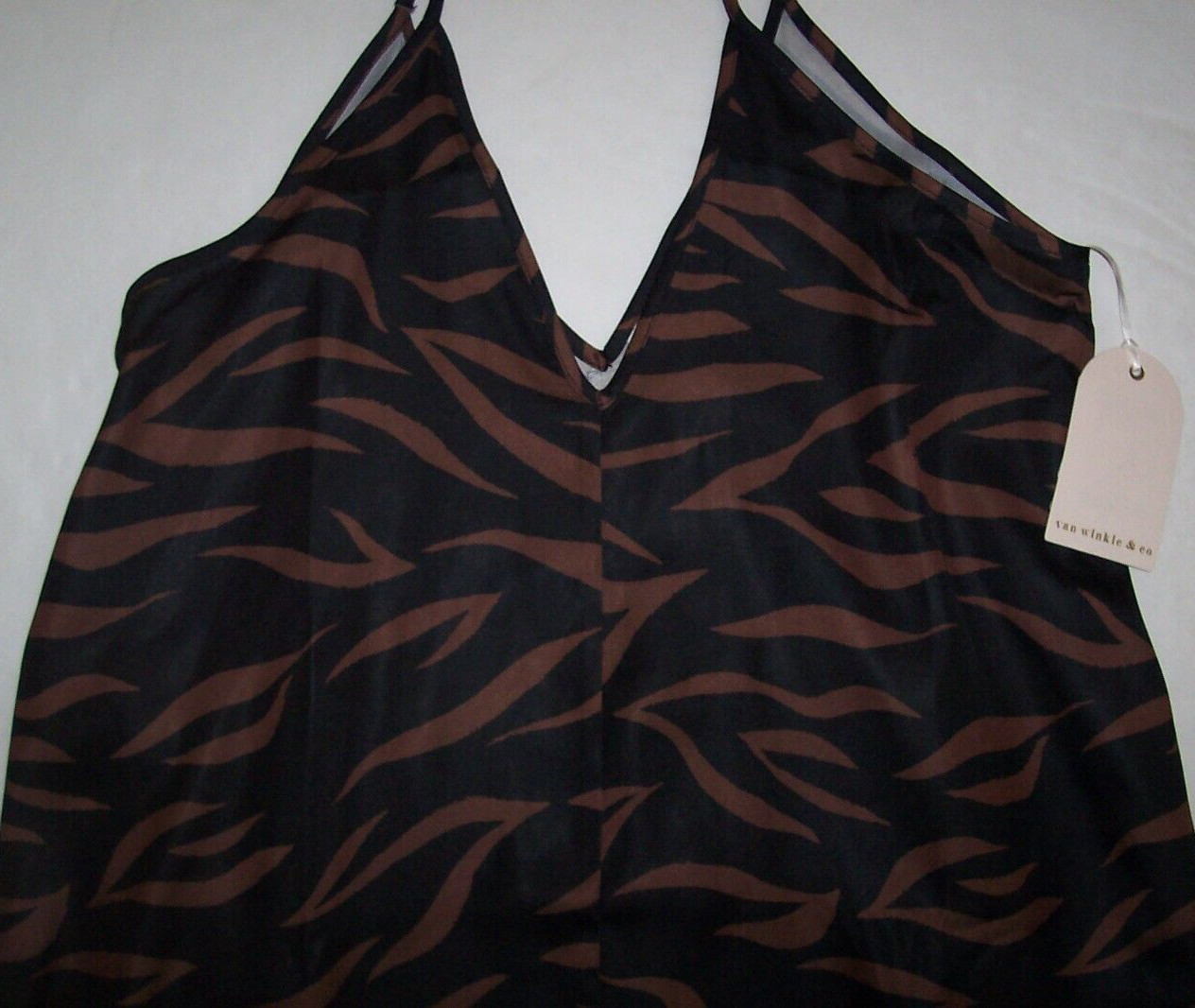 NWT Van Winkle BLACK/BROWN ZEBRA SILKY Maxi Chemise/Lounge Gown 3X POCKETS