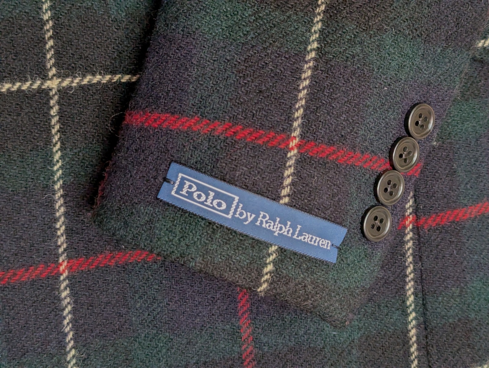 POLO Ralph Lauren Tailored Plaid Wool Suit Jacket, Velvet Collar, 38 R NEW Italy
