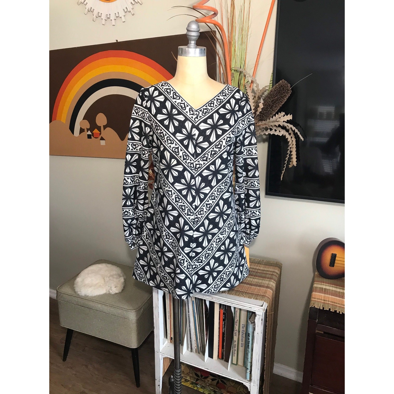 1960s Golden Finn Dress Marimekko Style Op Art Cotton A Line Go Go