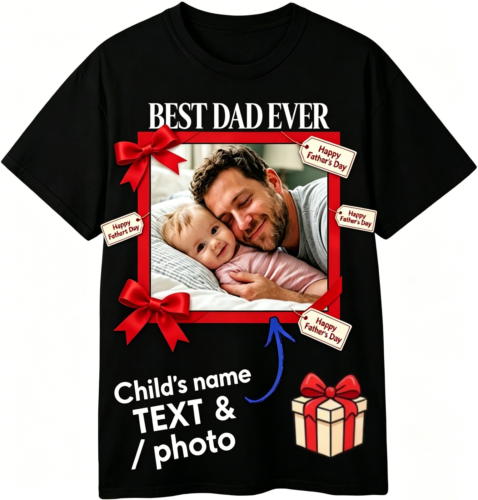 Custom Name Photo T-shirt Personalized Father’s Day Gift For Dad Papa Casual Tee