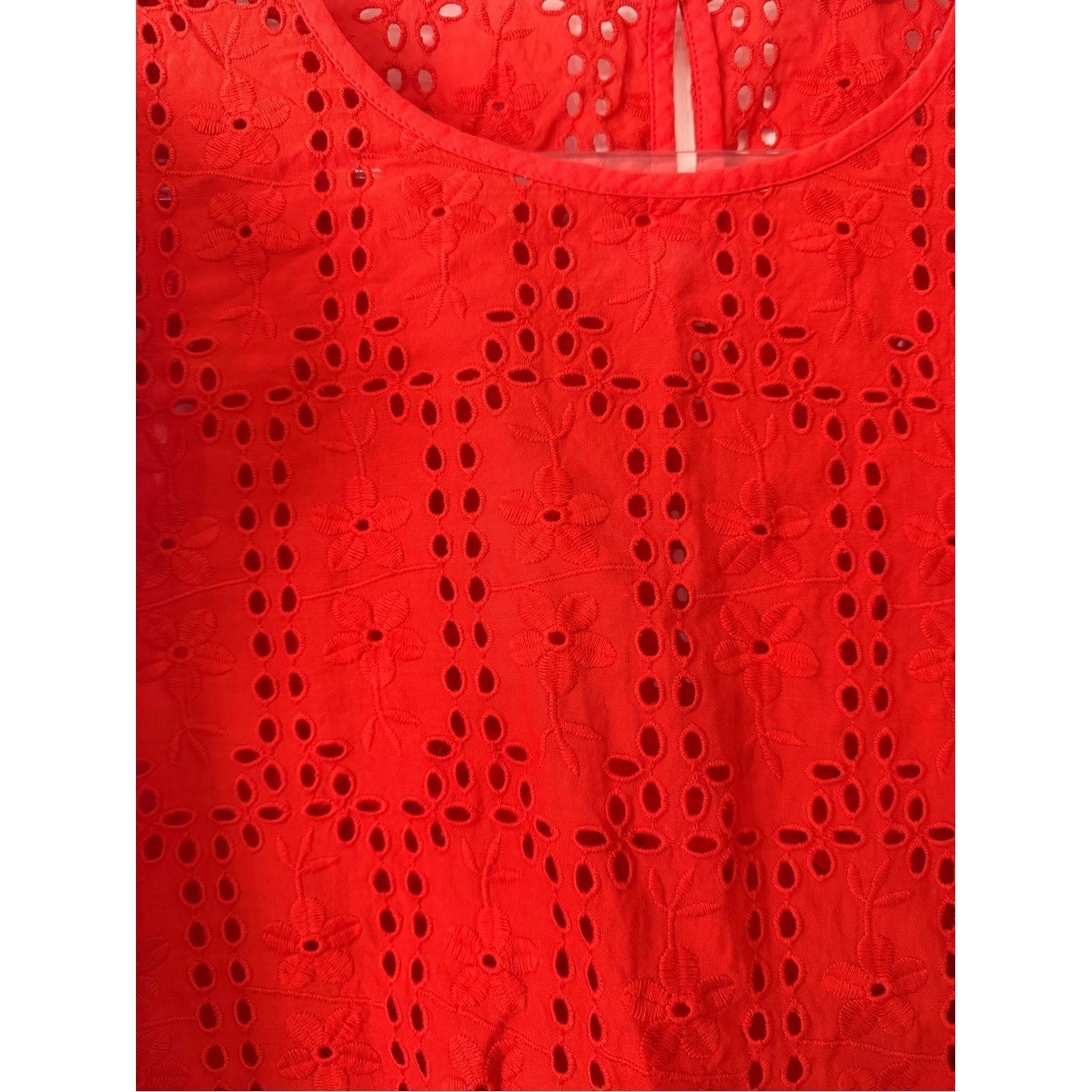 Madewell Red Eyelet Flutter Sleeve Top Size Medium 100% Cotton Boho Cottagecore