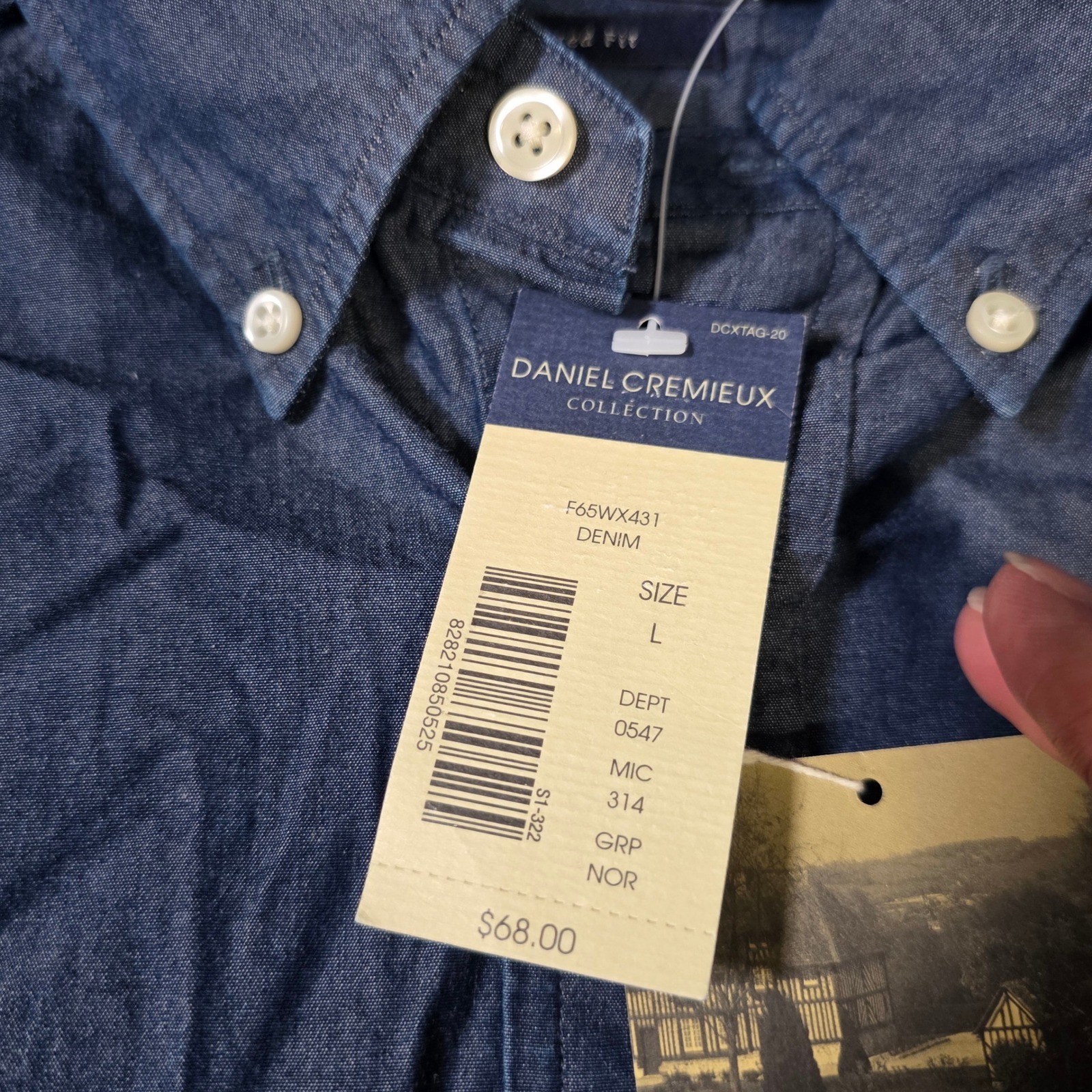 Daniel Cremieux Mens Large Denim Shirt Blue Tailored Fit Cotton Button Down 2451