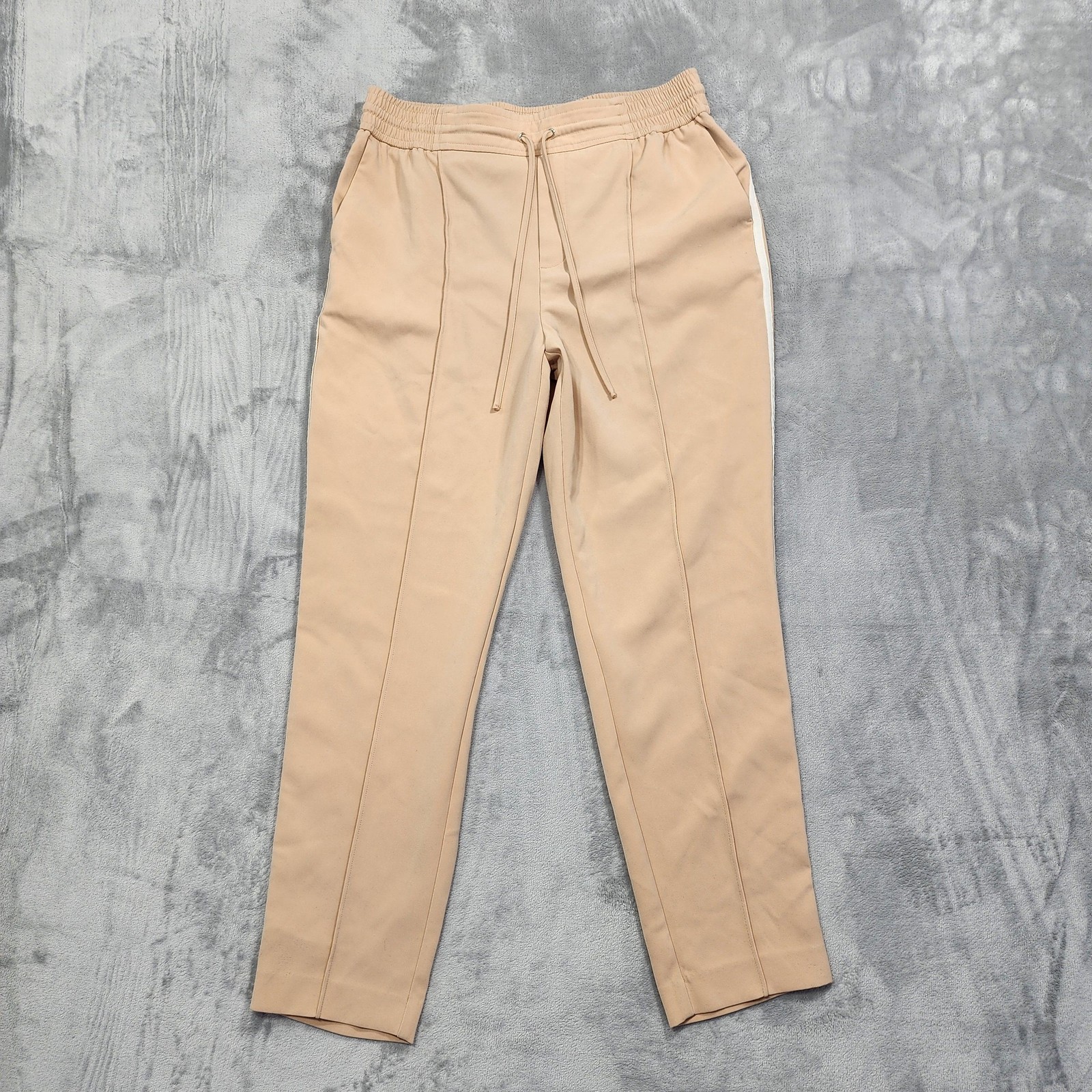 Nine West Pants Womens 12 Beige Side Striped Slim Straight Tapered Ankle Preppy